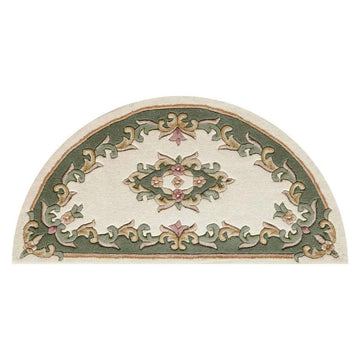 Royal Traditional Floral Aubusson Medallion Border French-Style Hand-Carved Hi-Low Textured Soft Durable Wool Cream/Green Half Moon Rug-Melrose-Rug Love - The Most Loved Rug Store